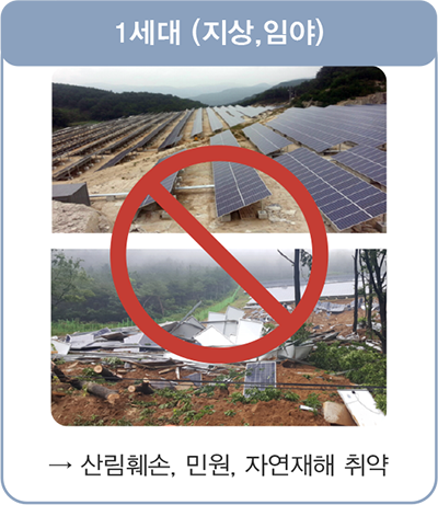 1세대 (지상, 임야) → 산림훼손, 민원, 자연재해 취약